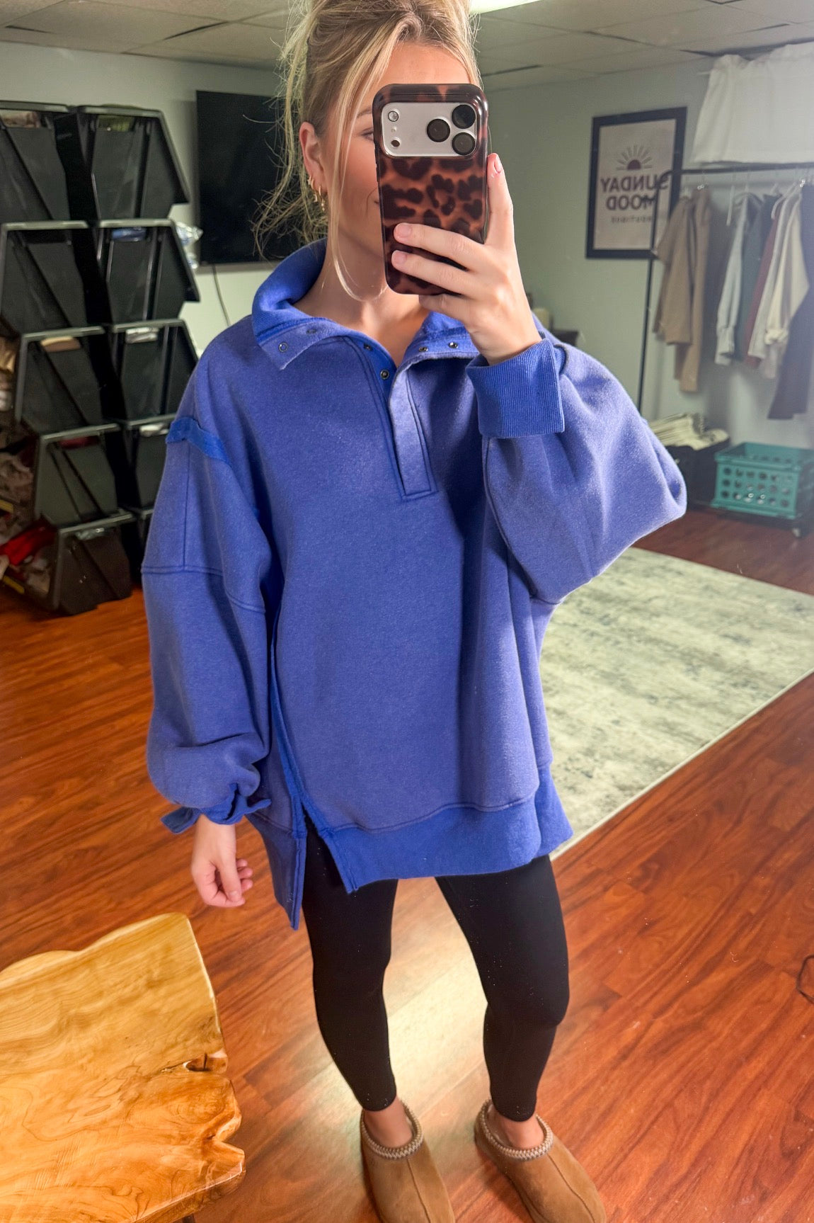 MINERAL WASH SNAP PULLOVER - COBALT BLUE