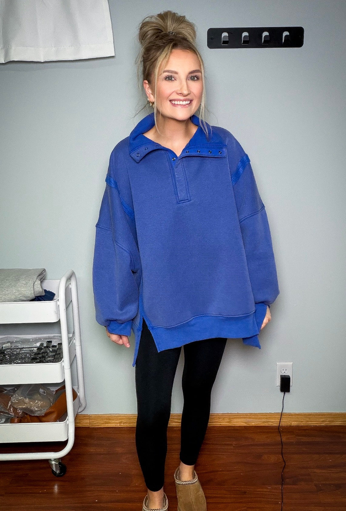 MINERAL WASH SNAP PULLOVER - COBALT BLUE