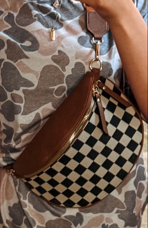 Checkered Crossbody - Camel